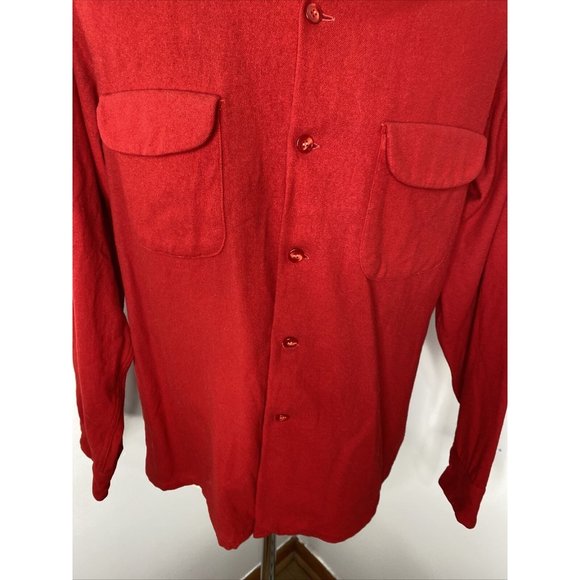 Pendleton Mens Board Shirt Size L Red Virgin Wool Loop Collar Button Down - Picture 2 of 16